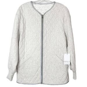 NEW Kinly Lagenlook Reversible Quilted Overcoat Jacket Light Grey White Size XS